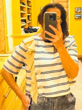 Alysi Cream and Blue Button up Top, bought in Spain